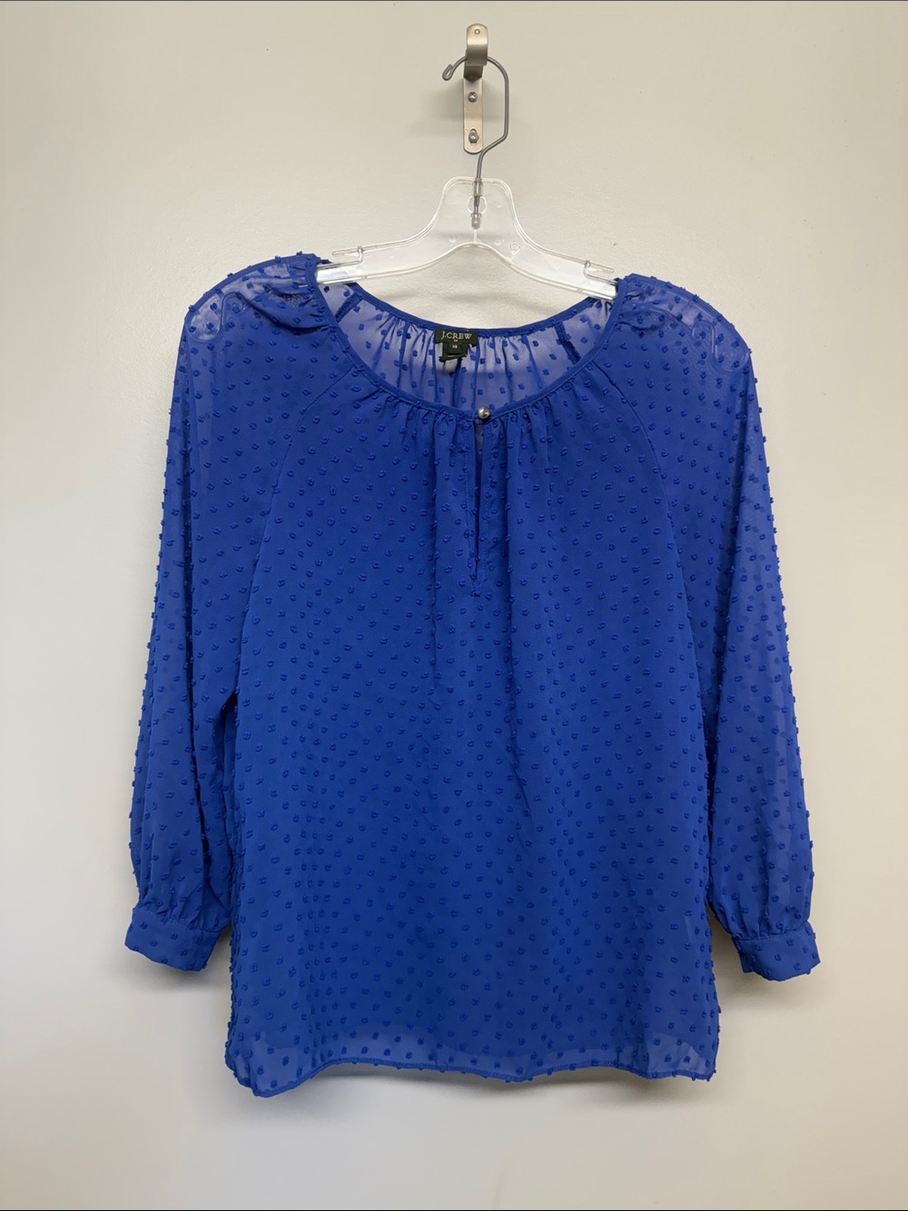 J. Crew Cobalt Swiss Dot Oversized Peasant Blouse